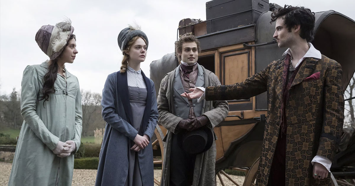 Bel Powley, Elle Fanning, Douglas Booth and Tom Sturridge in Mary Shelley.